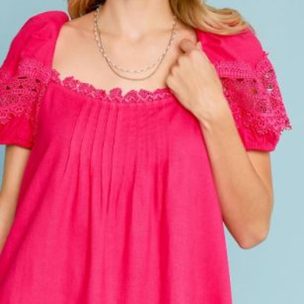 Umgee Lace trim babydoll dress magenta